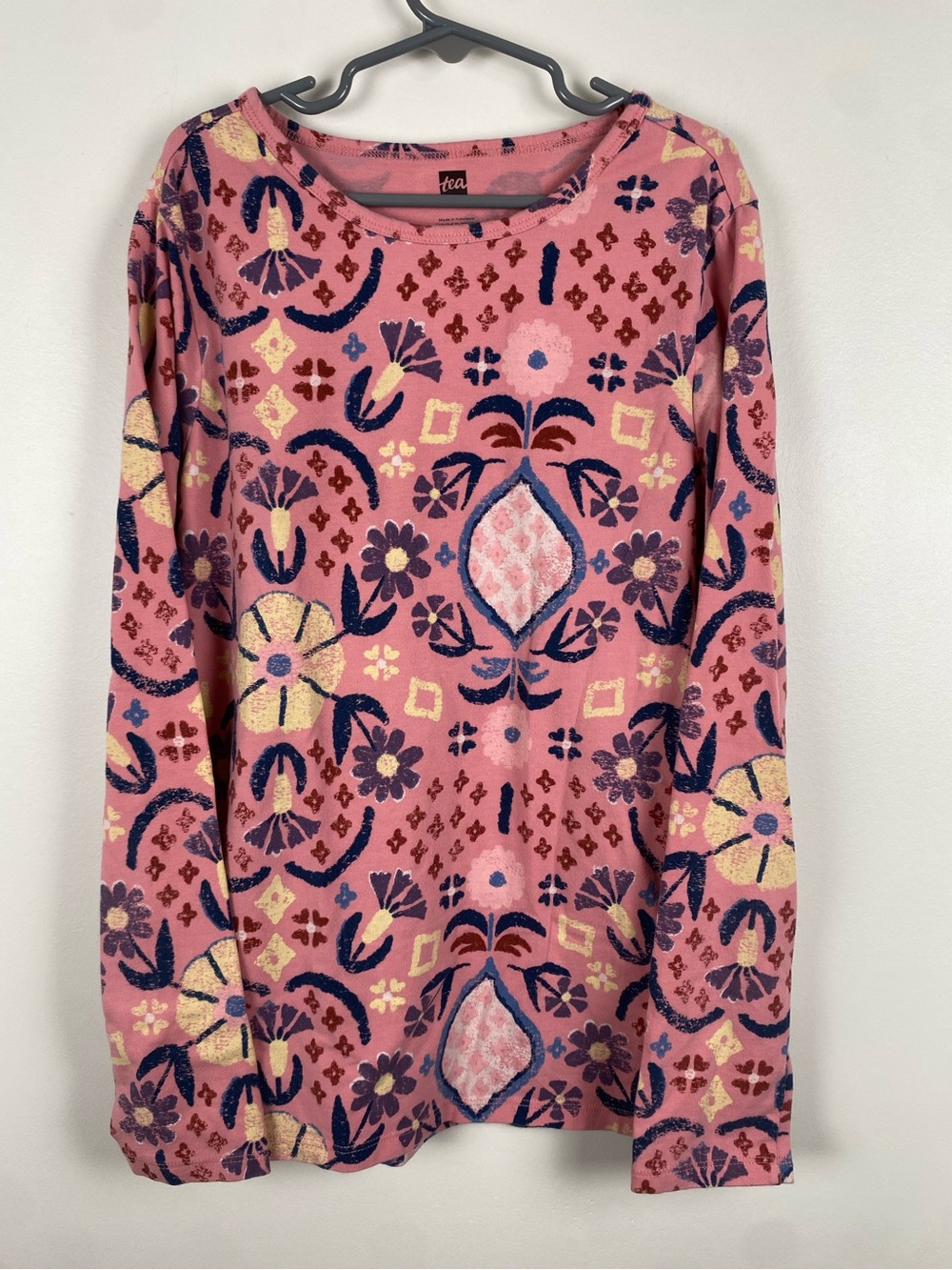 Tea Collection Pink Hariz Rug Floral-Print Long Sleeve Top Girls size 14